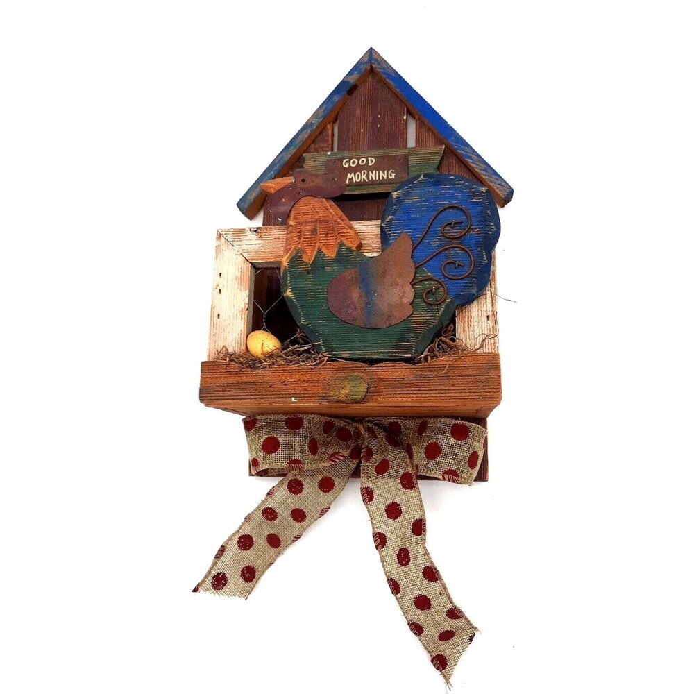 Vtg Rustic Wooden 14" Chicken House Nesting Box Wall Pocket Planter Farmhouse